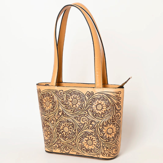 LC-ADBGZ836 Sunflower Tooled Leather Western Tote Bag Natural Tan