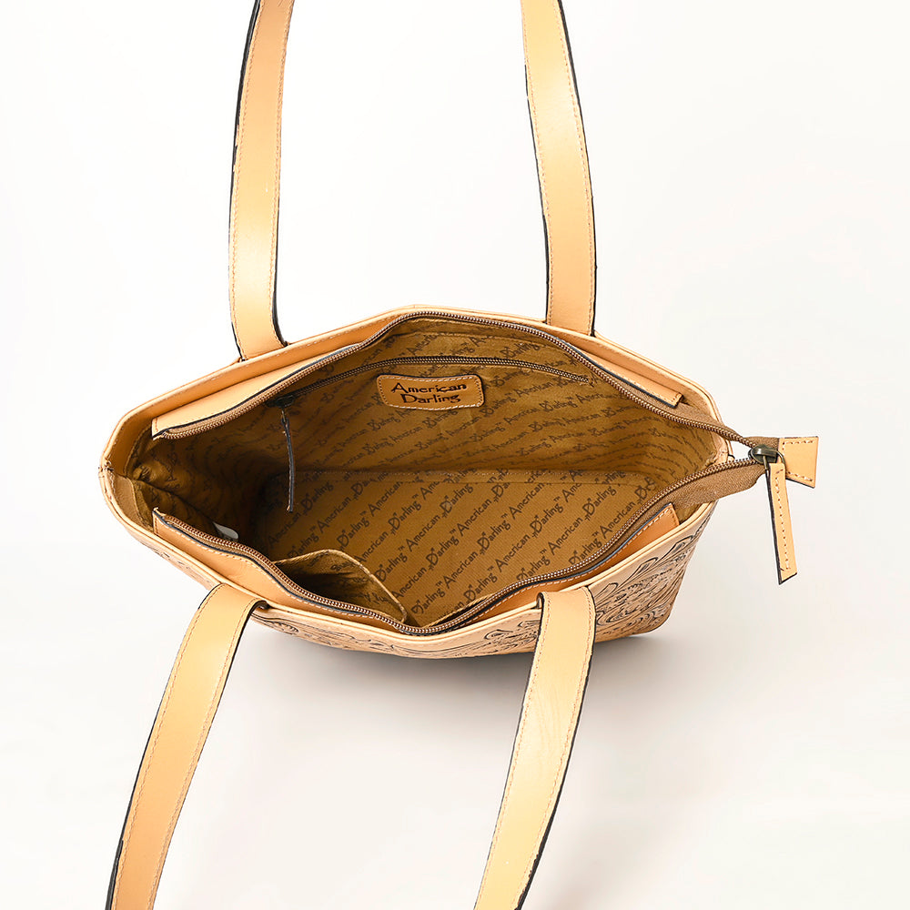 ADBGZ837 Hand-Tooled Leather Tote Bag - Western Floral Statement