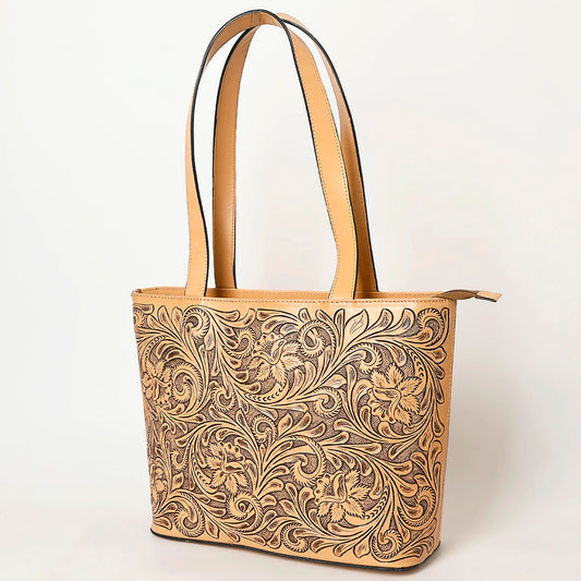 ADBGZ837 Hand-Tooled Leather Tote Bag - Western Floral Statement