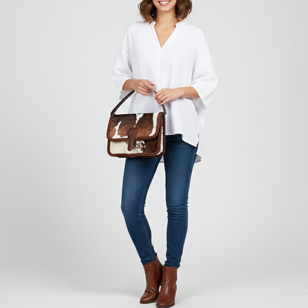 ADBGM403 Hair-On Cowhide Shoulder Bag with Braided Leather Trim - American Darling