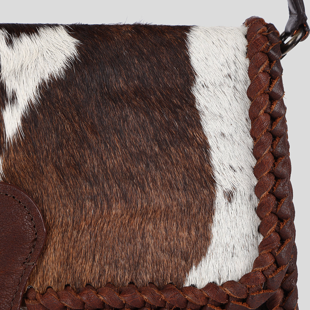 ADBGM403 Hair-On Cowhide Shoulder Bag with Braided Leather Trim - American Darling