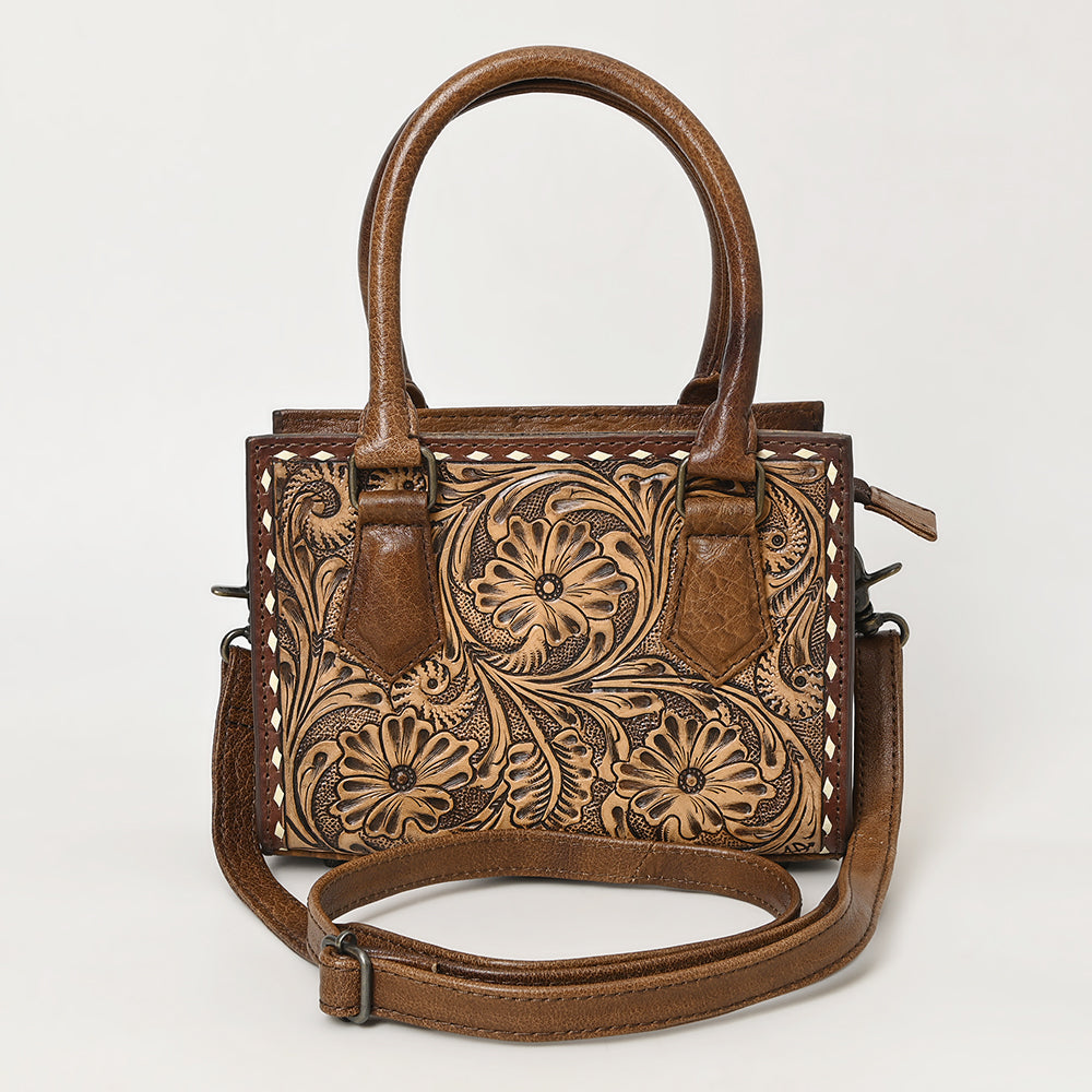 ADBG1452 American Darling Western Genuine Leather Hand-Tooled Tote Bag - Floral Carved Artisanal Women’s Purse