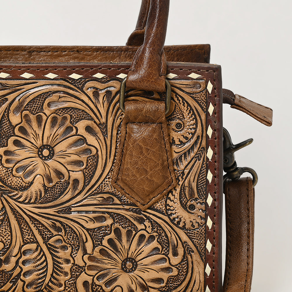 ADBG1452 American Darling Western Genuine Leather Hand-Tooled Tote Bag - Floral Carved Artisanal Women’s Purse