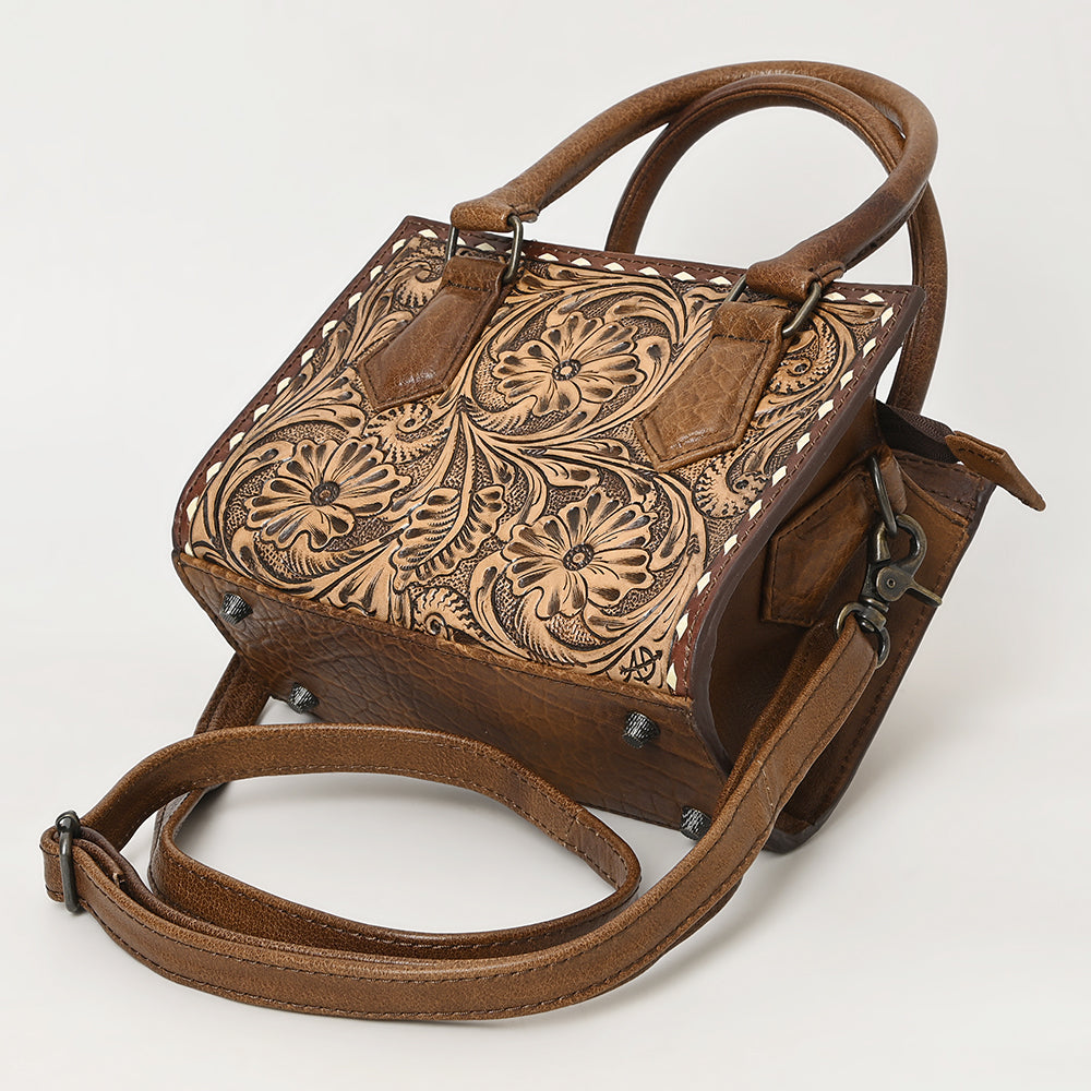ADBG1452 American Darling Western Genuine Leather Hand-Tooled Tote Bag - Floral Carved Artisanal Women’s Purse