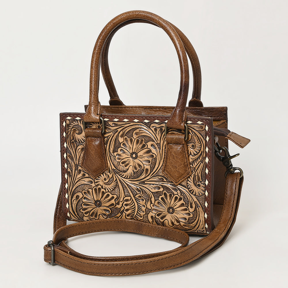 ADBG1452 American Darling Western Genuine Leather Hand-Tooled Tote Bag - Floral Carved Artisanal Women’s Purse