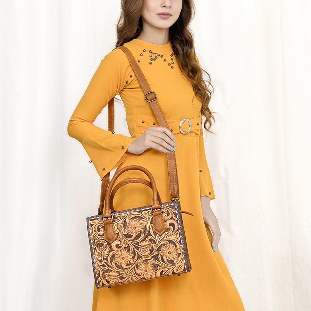 ADBG1453 American Darling Tooled Leather Tote - Floral Carved Crossbody