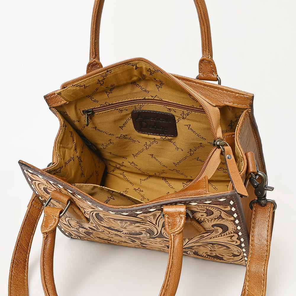 ADBG1453 American Darling Tooled Leather Tote - Floral Carved Crossbody