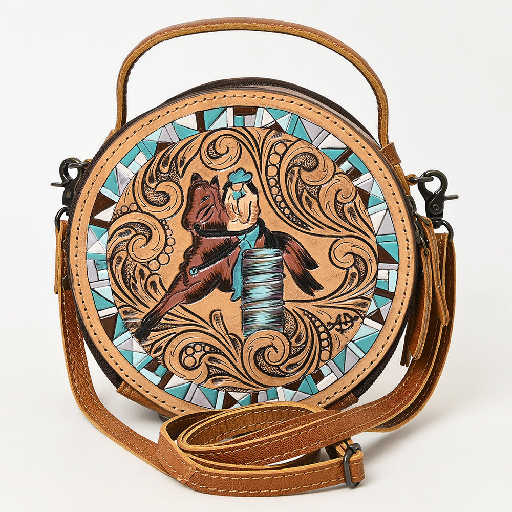 ADBG1457 American Darling Tooled Leather Canteen Bag - Barrel Racing Western Purse