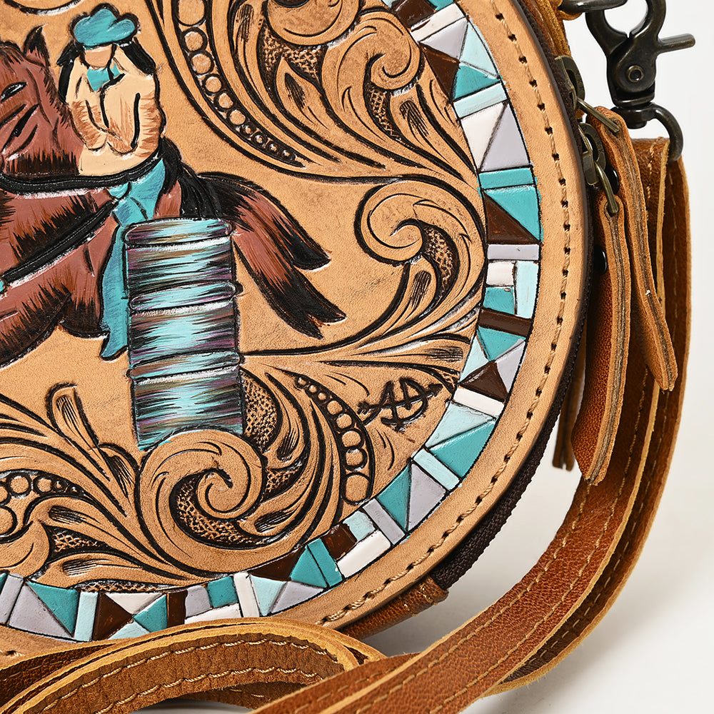 ADBG1457 American Darling Tooled Leather Canteen Bag - Barrel Racing Western Purse