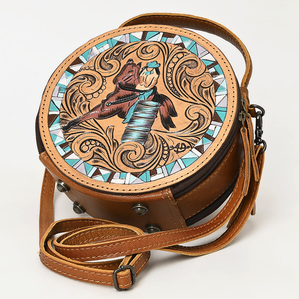 ADBG1457 American Darling Tooled Leather Canteen Bag - Barrel Racing Western Purse