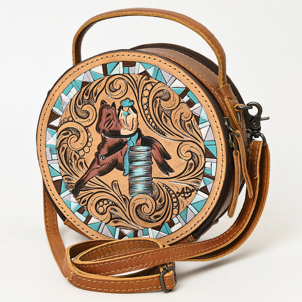 ADBG1457 American Darling Tooled Leather Canteen Bag - Barrel Racing Western Purse