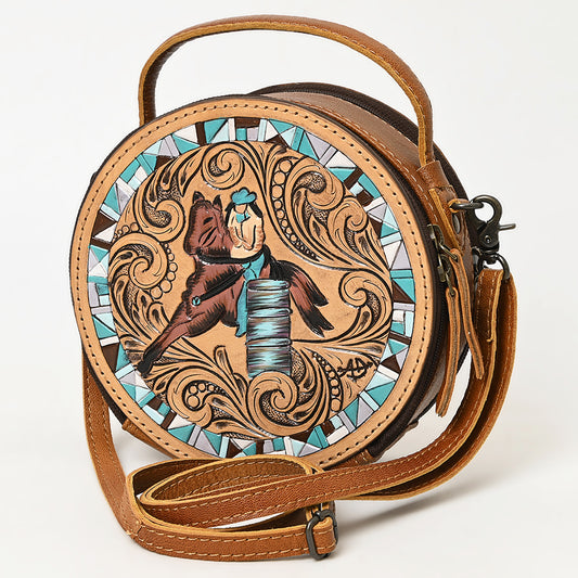 ADBG1457 American Darling Tooled Leather Canteen Bag - Barrel Racing Western Purse