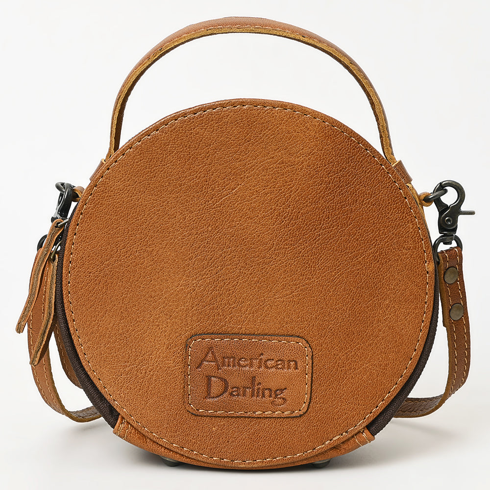 ADBG1458 American Darling Western Leather Cowhide Canteen Bag with Hand-Tooled Floral Detailing - Crossbody Purse
