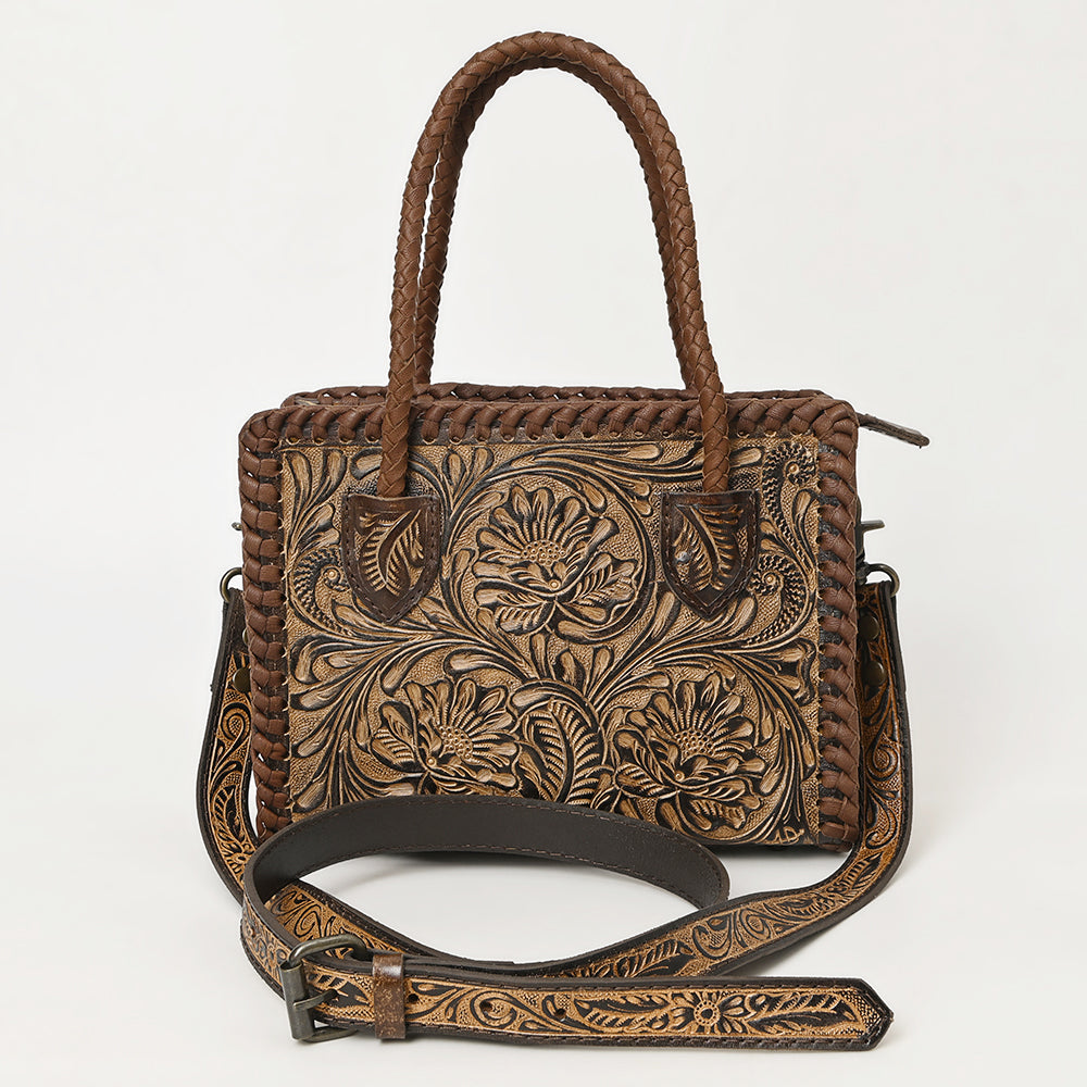 ADBG1459 American Darling Western Leather Hand-Tooled Tote Bag with Floral Carving - Genuine Leather Carryall