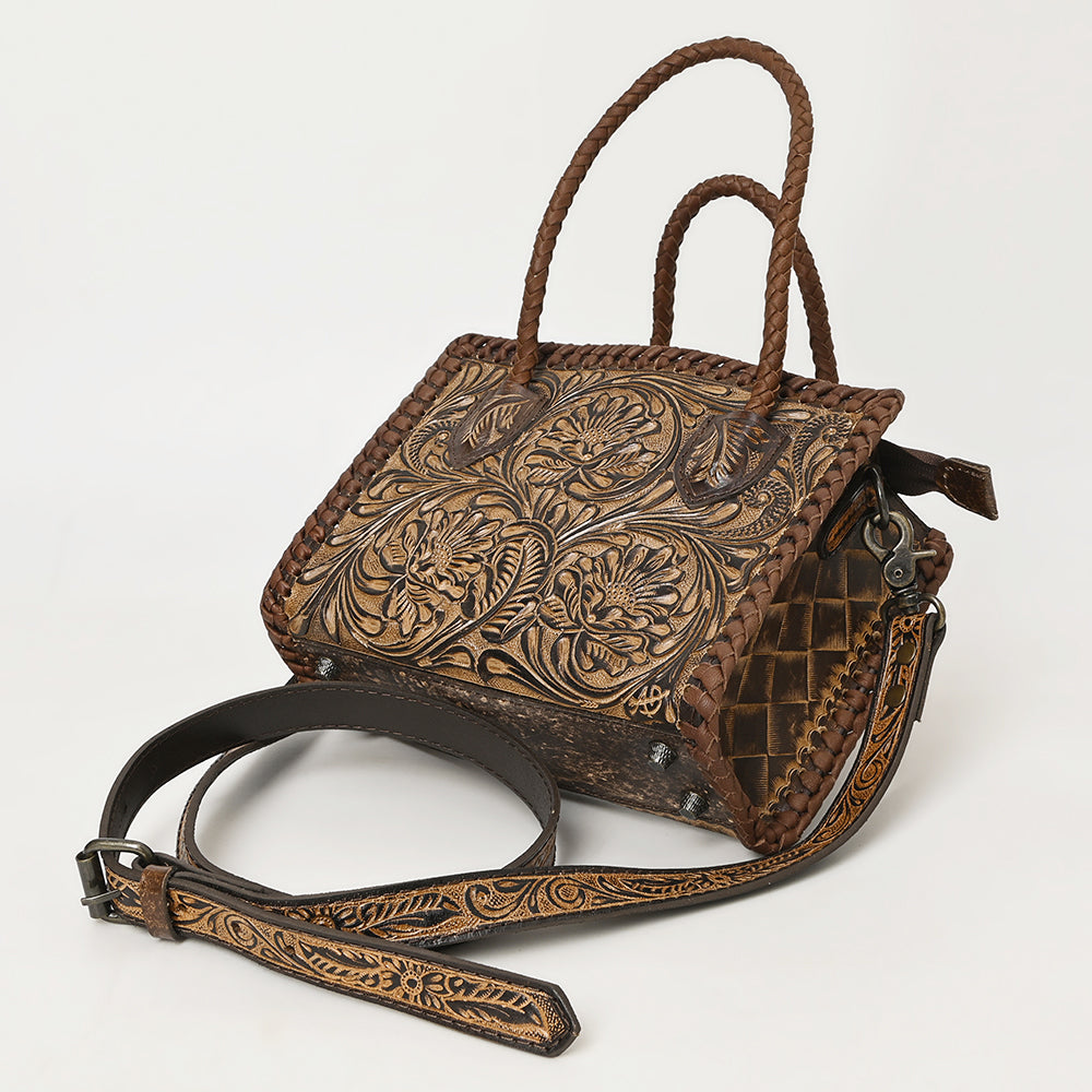 ADBG1459 American Darling Western Leather Hand-Tooled Tote Bag with Floral Carving - Genuine Leather Carryall