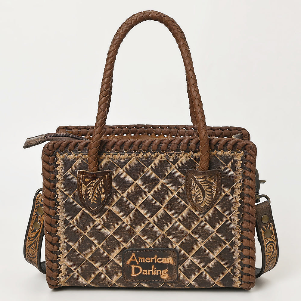 ADBG1459 American Darling Western Leather Hand-Tooled Tote Bag with Floral Carving - Genuine Leather Carryall