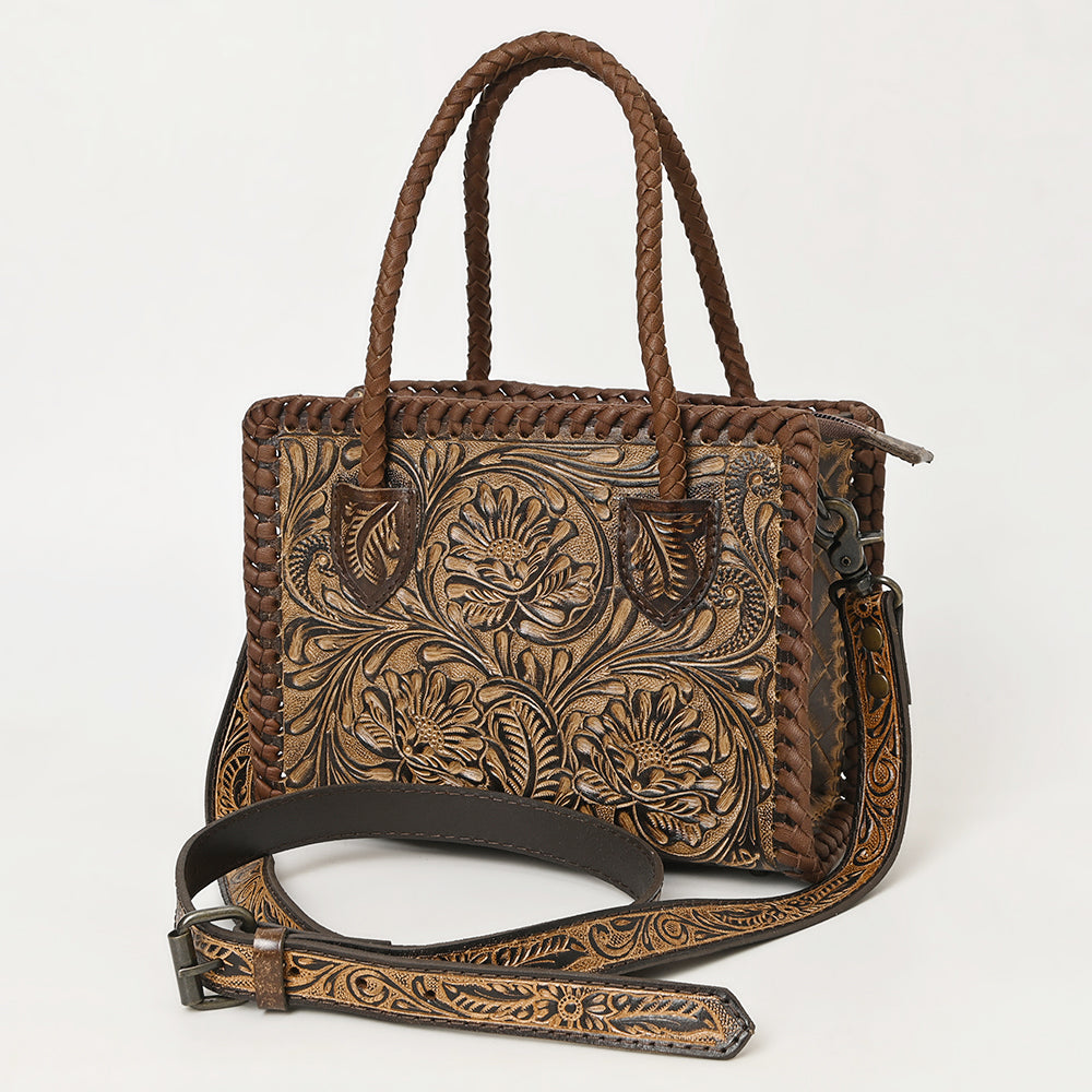 ADBG1459 American Darling Western Leather Hand-Tooled Tote Bag with Floral Carving - Genuine Leather Carryall
