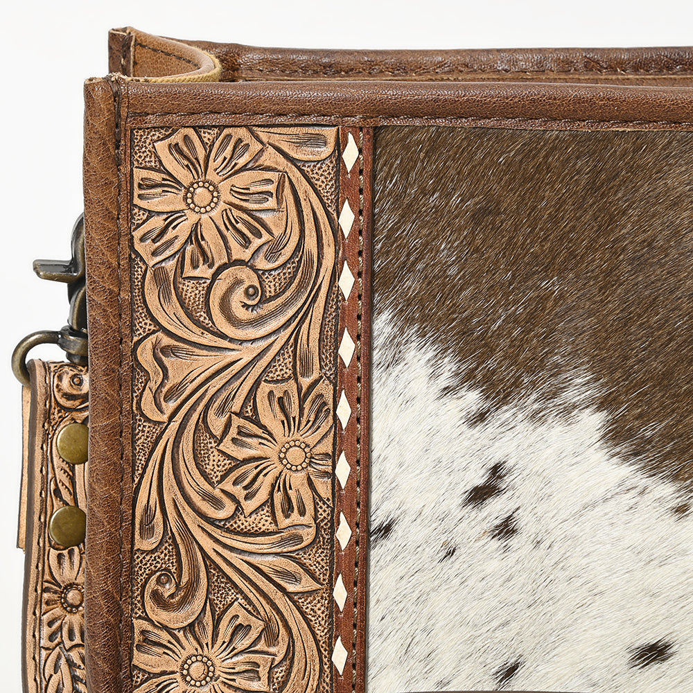 ADBG1460 American Darling Western Leather Cowhide Crossbody Bag with Hand-Tooled Floral Detailing - Genuine Leather