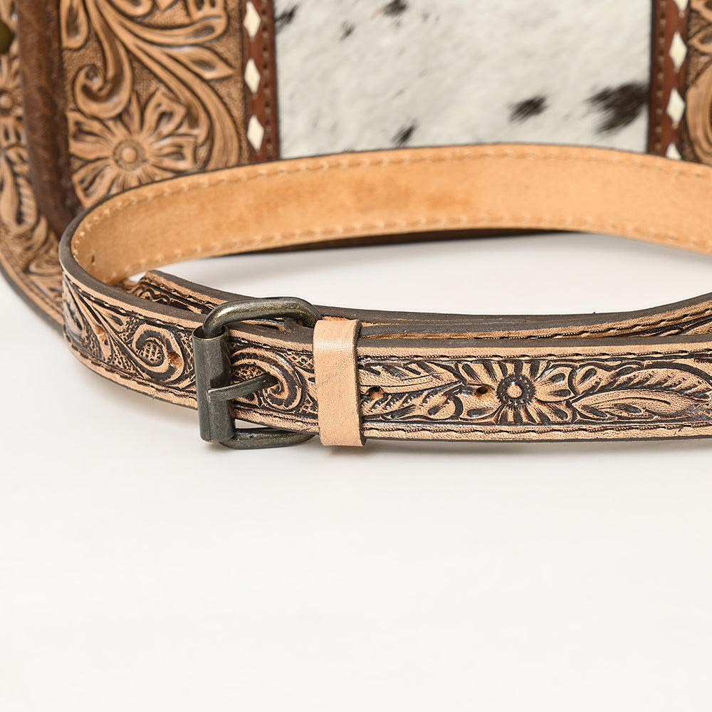 ADBG1460 American Darling Western Leather Cowhide Crossbody Bag with Hand-Tooled Floral Detailing - Genuine Leather