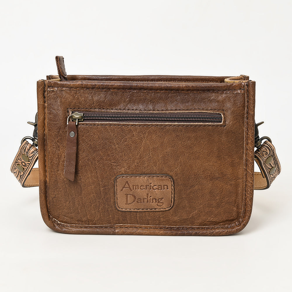 ADBG1460 American Darling Western Leather Cowhide Crossbody Bag with Hand-Tooled Floral Detailing - Genuine Leather