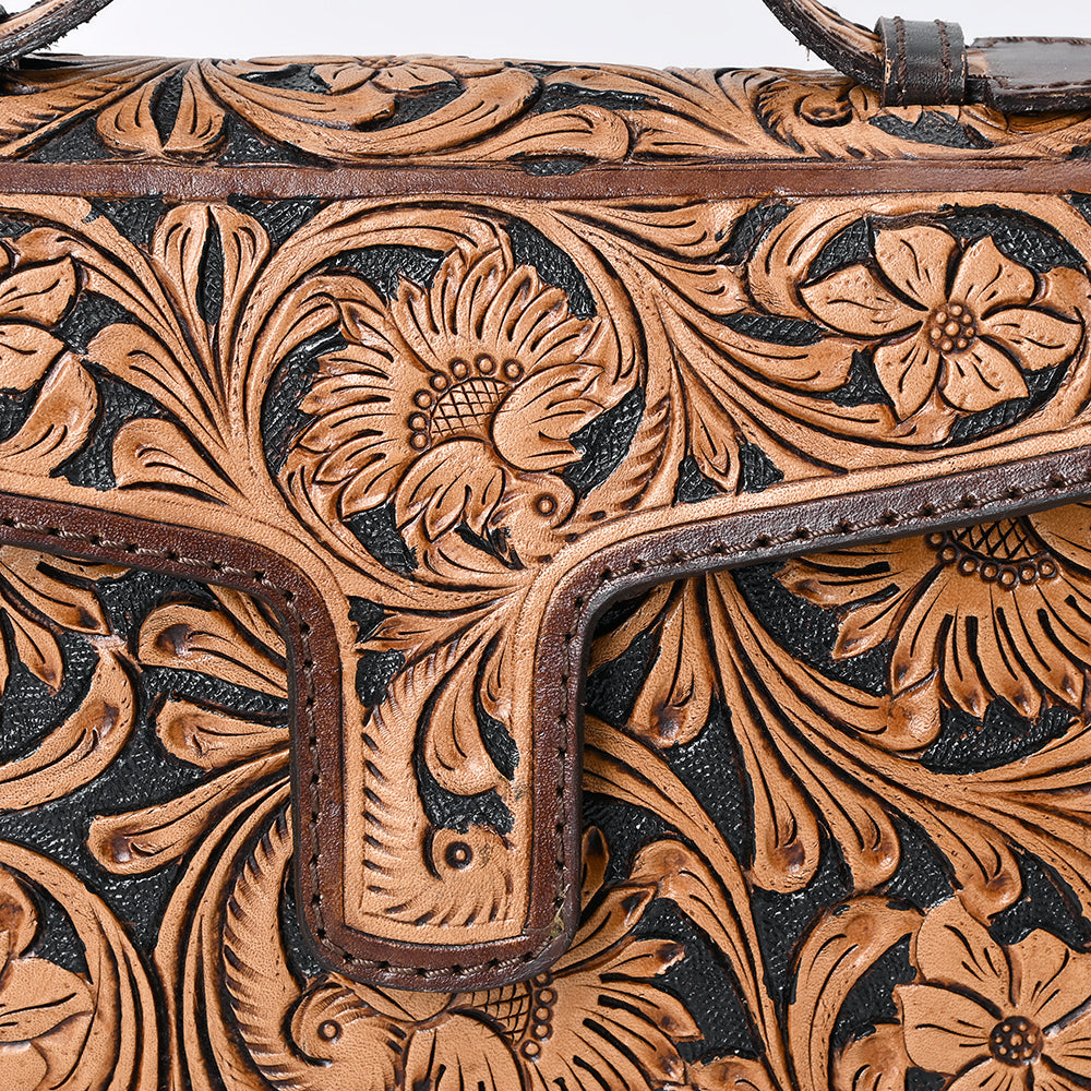 ADBGA557 Hand-Tooled Leather Western Crossbody Bag with Top Handle