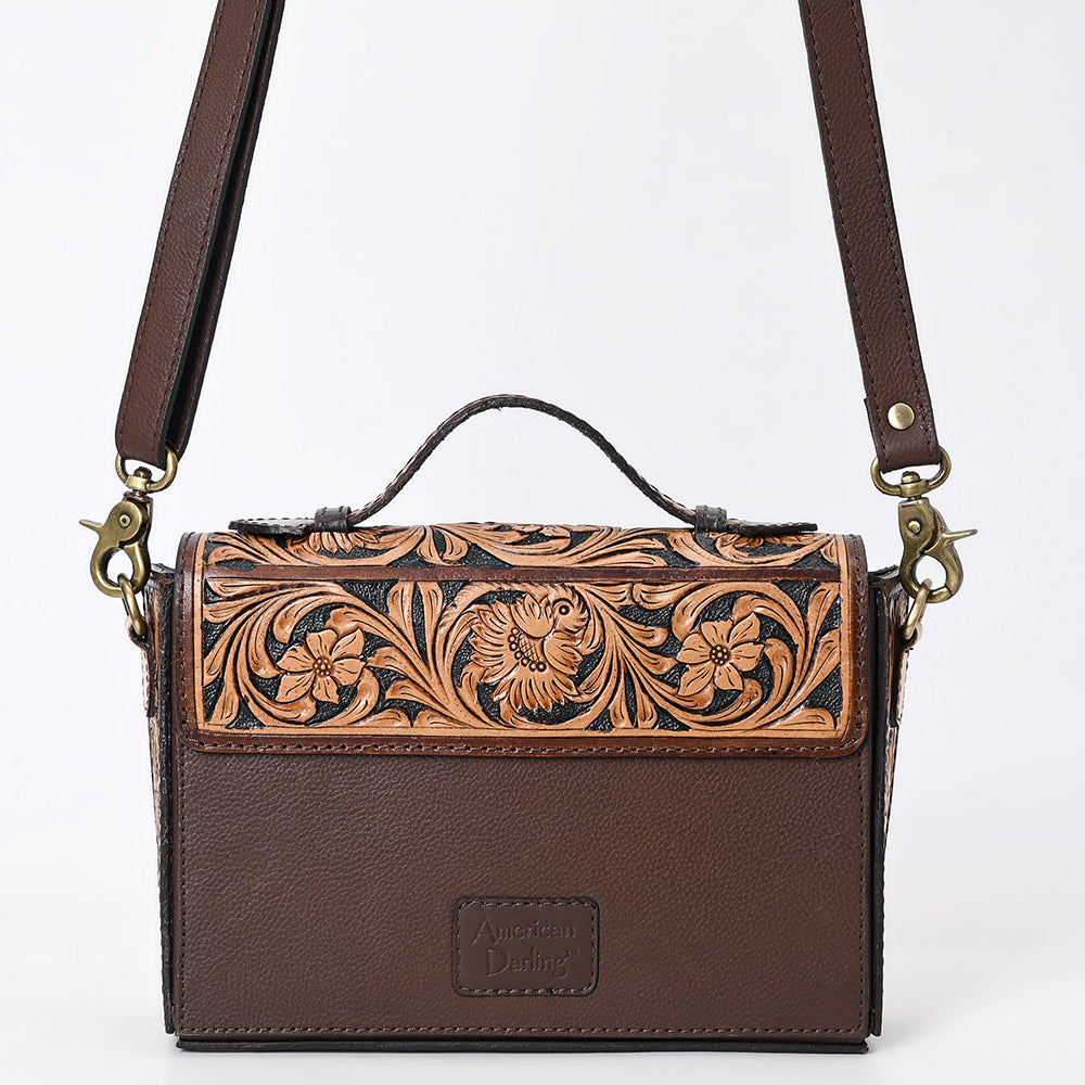ADBGA557 Hand-Tooled Leather Western Crossbody Bag with Top Handle