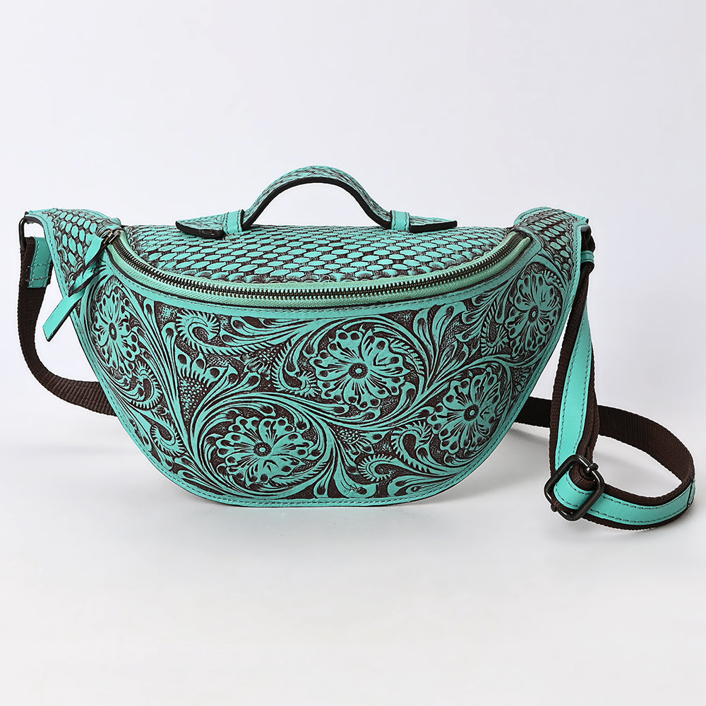 ADBGZ829 Hand-Tooled Leather Western Belt Bag - Floral Fanny Pack with Adjustable Strap