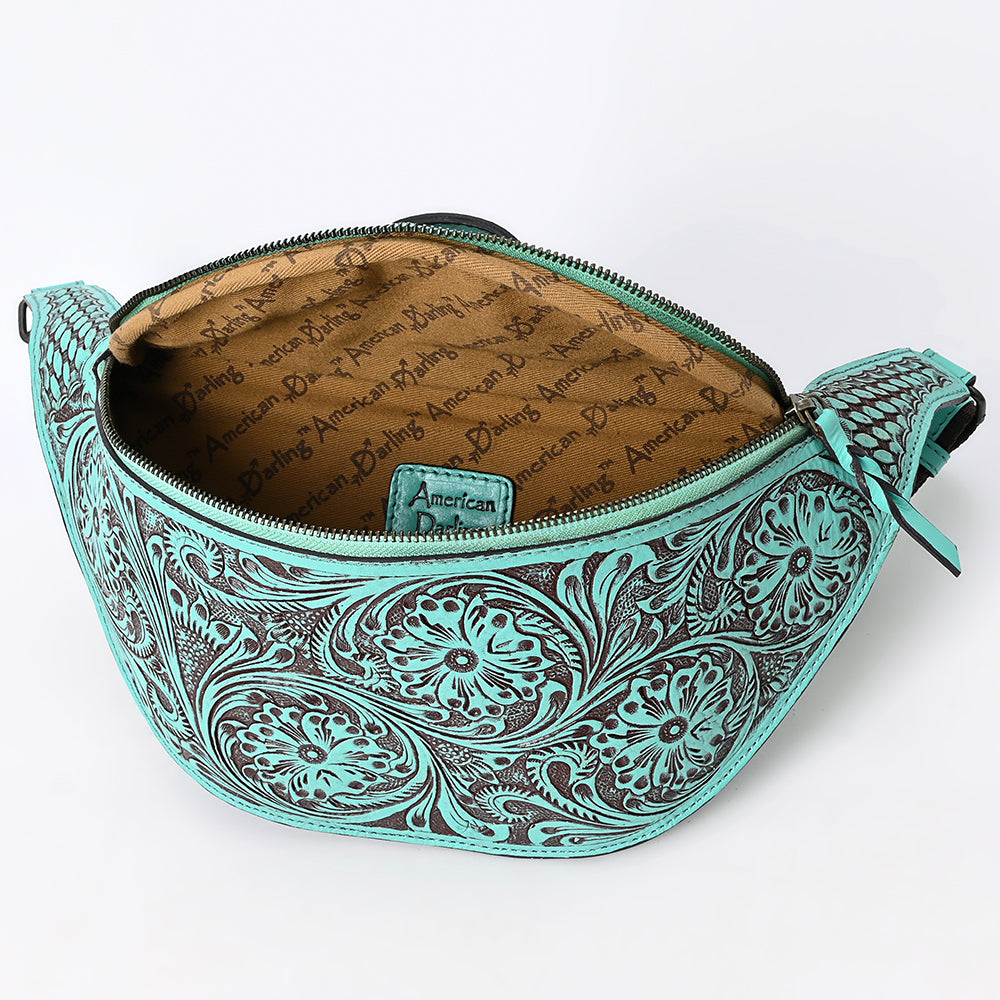 ADBGZ829 Hand-Tooled Leather Western Belt Bag - Floral Fanny Pack with Adjustable Strap