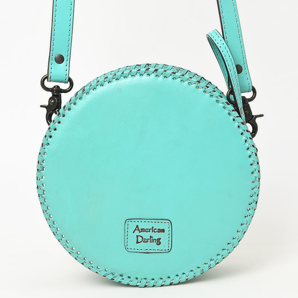 ADBGZ830 Round Hand-Tooled Leather Canteen Bag - Western Floral Circle Purse