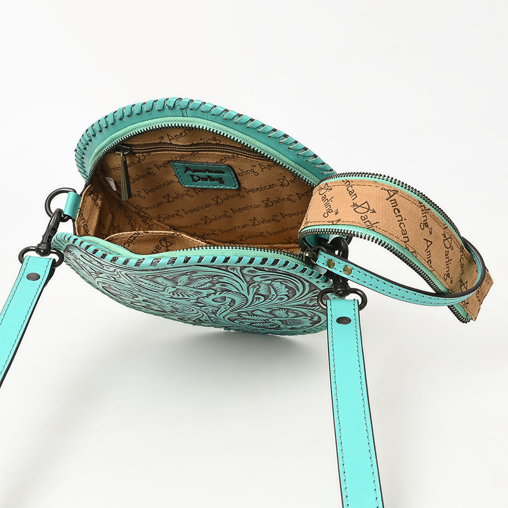 ADBGZ830 Round Hand-Tooled Leather Canteen Bag - Western Floral Circle Purse