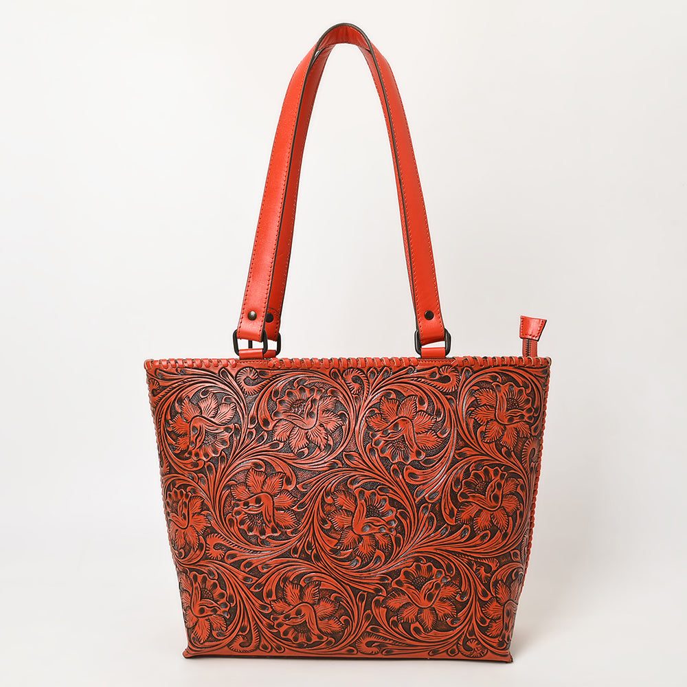 ADBGZ832 Red Hand-Tooled Leather Western Tote Bag Floral Shoulder Carryall