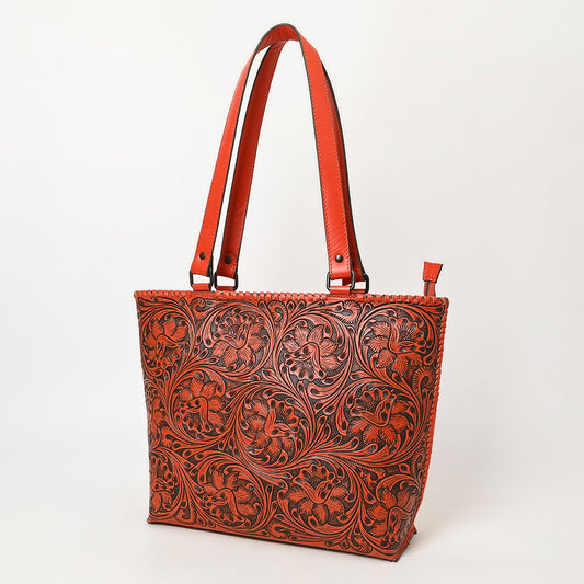 ADBGZ832 Red Hand-Tooled Leather Western Tote Bag Floral Shoulder Carryall