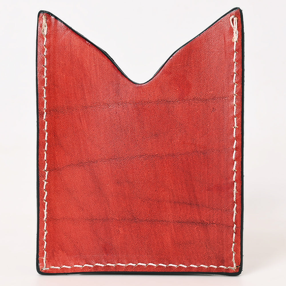 ADCCF110 Hand-Tooled Leather Card Holder - Sunflower with Red Border