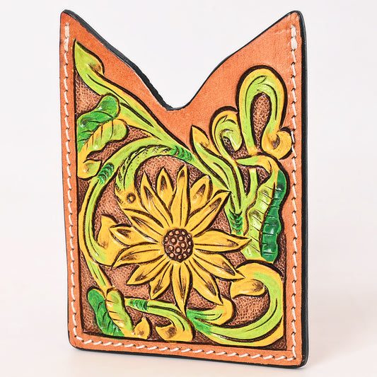 ADCCF112 Sunflower Hand-Tooled Leather Card Holder - Western Boot-Top Design