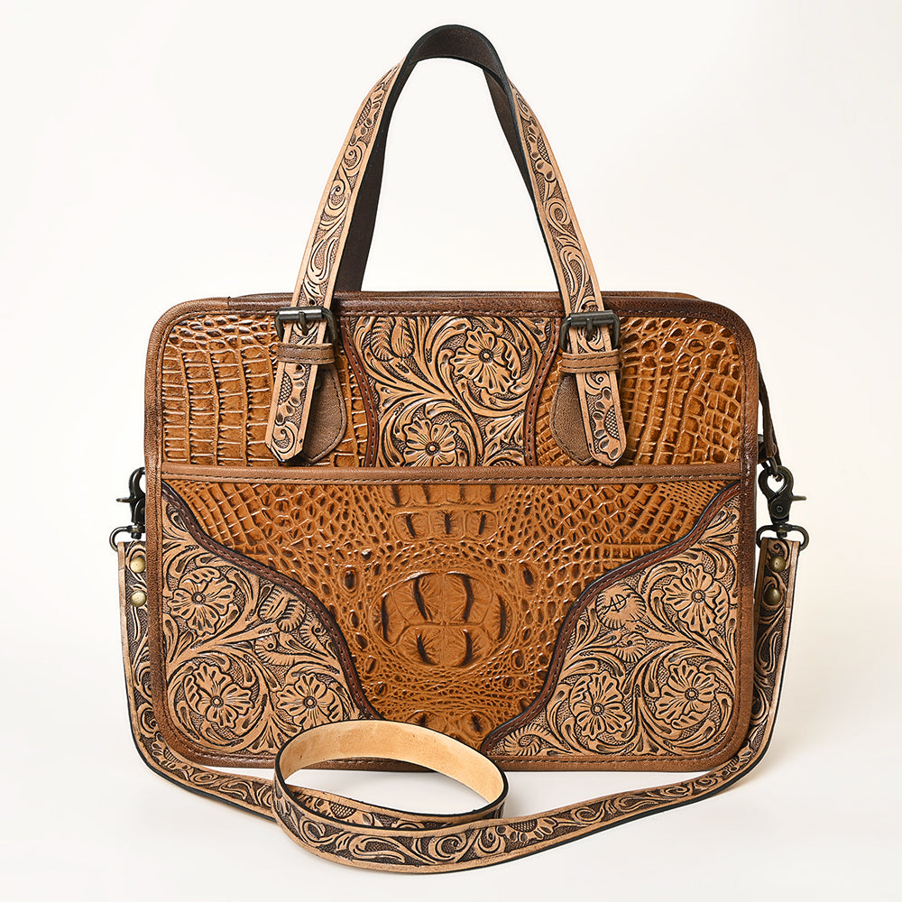 ADBG1183 American Darling Turquoise Crocdile Embossed & Hand Tooled Leather Briefcase Tote