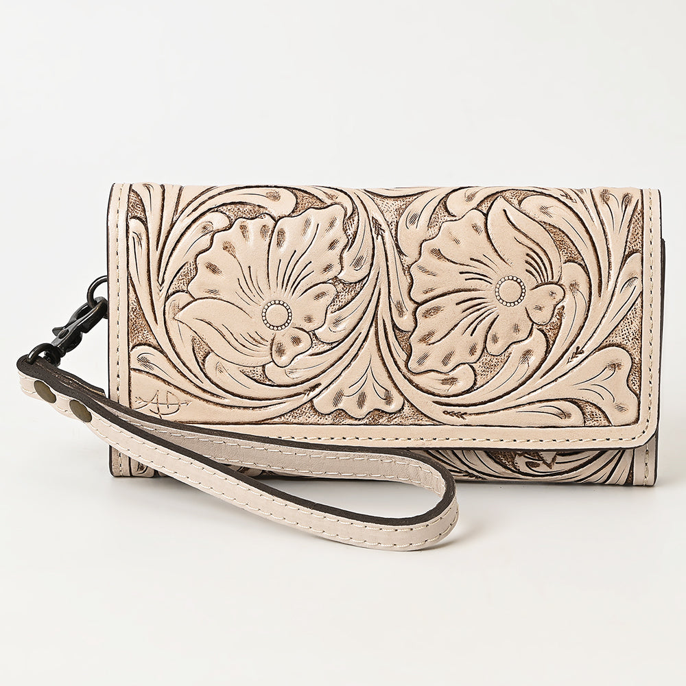 ADBG1132 American Darling Hand Tooled Floral Leather Clutch & Crossbody Wallet