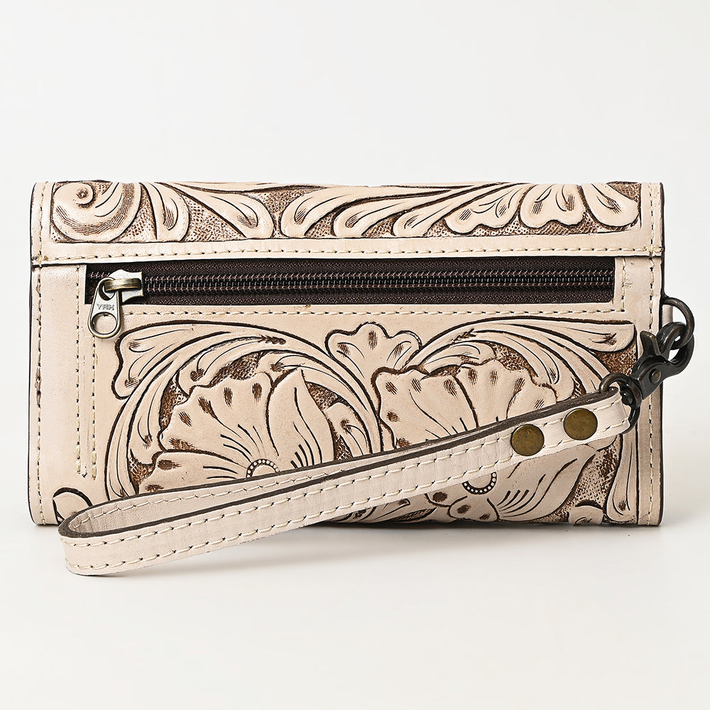 ADBG1132 American Darling Hand Tooled Floral Leather Clutch & Crossbody Wallet