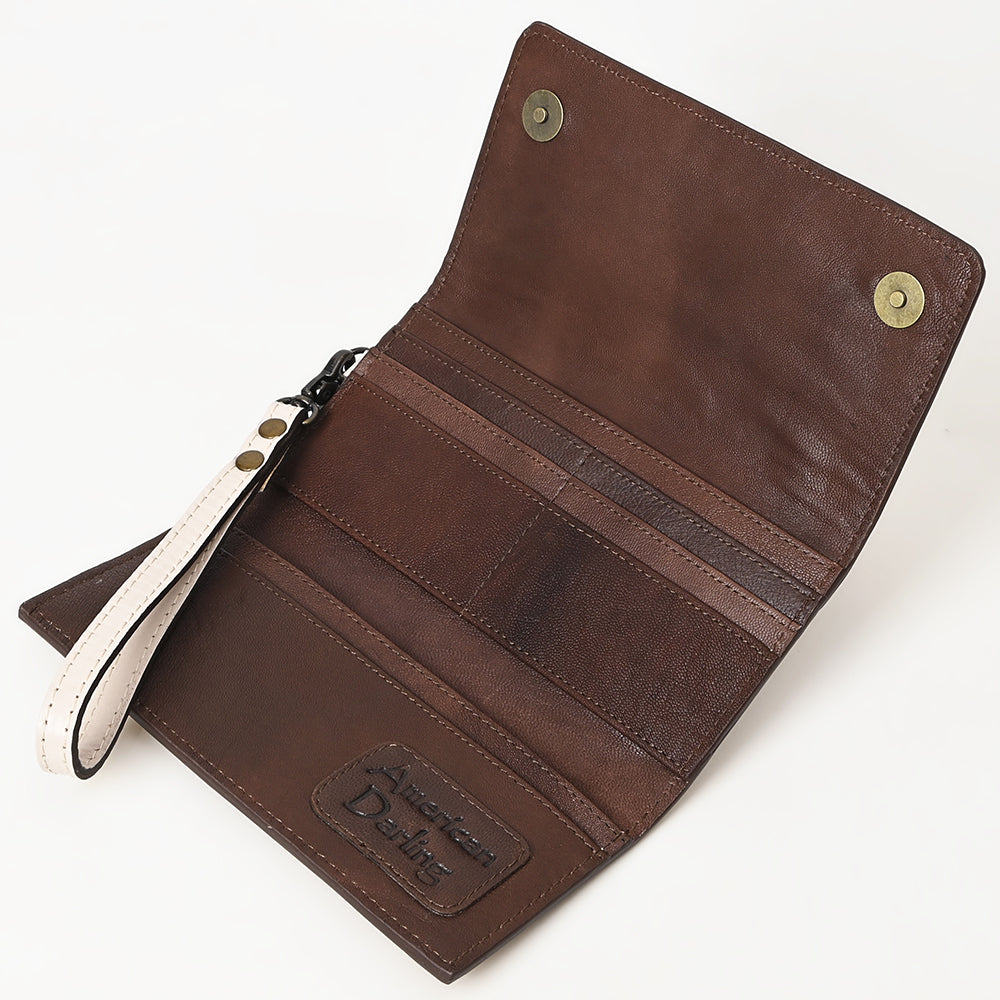 ADBG1132 American Darling Hand Tooled Floral Leather Clutch & Crossbody Wallet