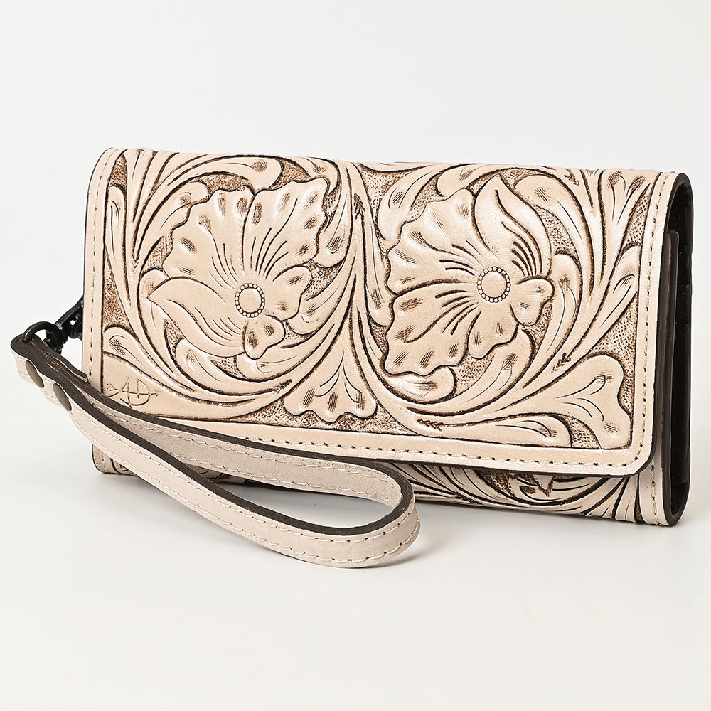 ADBG1132 American Darling Hand Tooled Floral Leather Clutch & Crossbody Wallet