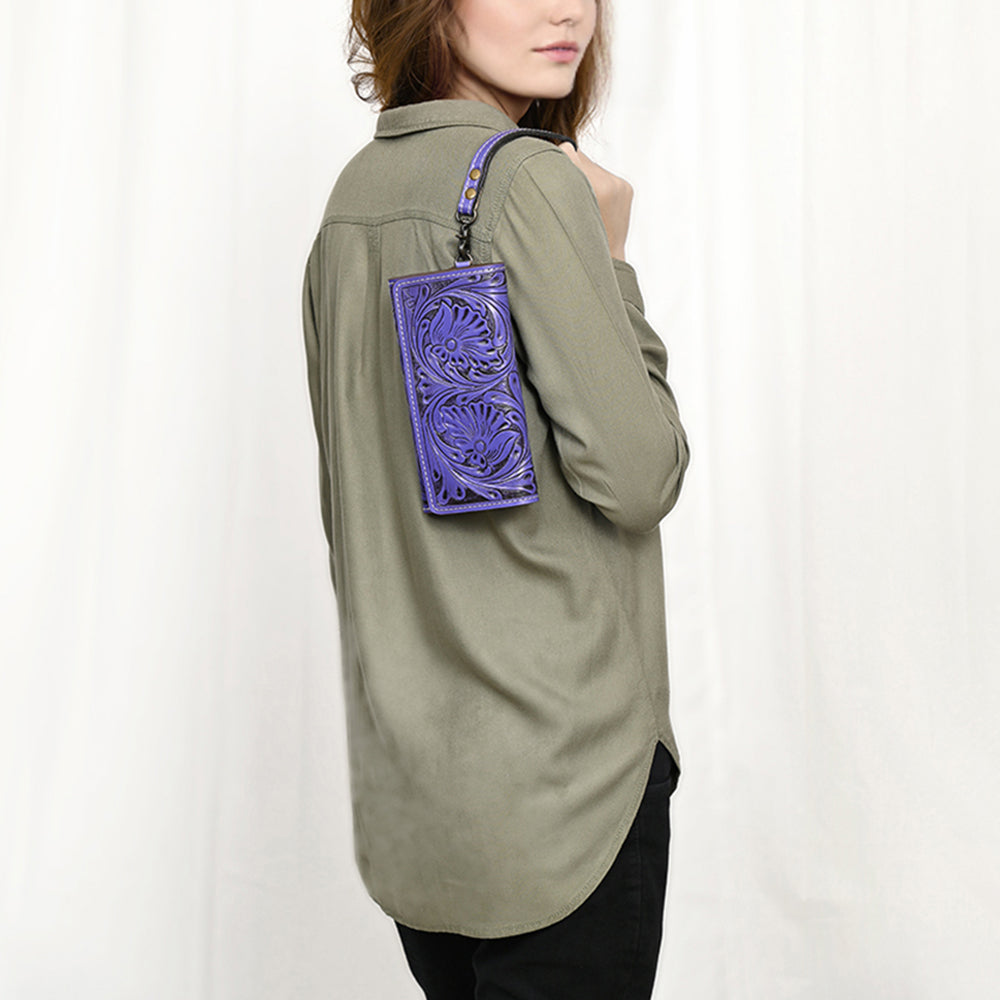 ADBG1132 American Darling Hand Tooled Floral Leather Clutch & Crossbody Wallet