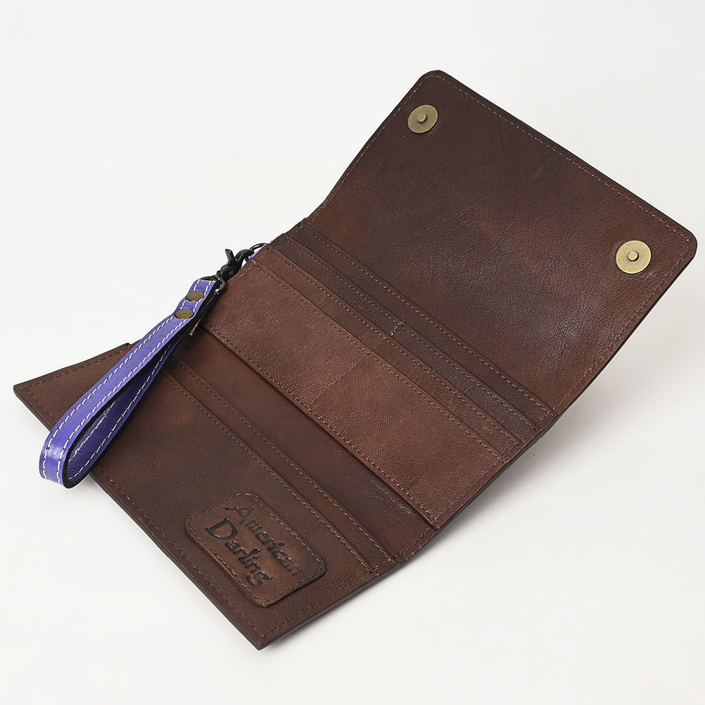 ADBG1132 American Darling Hand Tooled Floral Leather Clutch & Crossbody Wallet