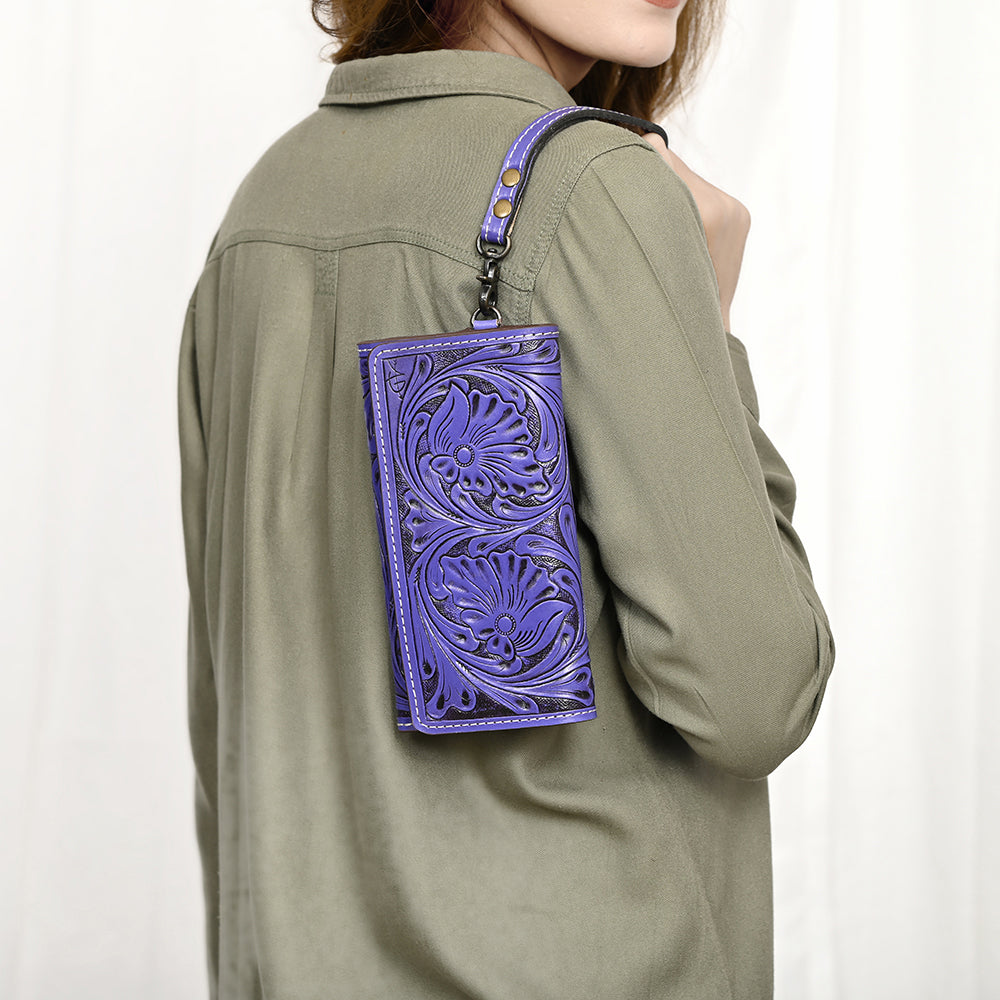 ADBG1132 American Darling Hand Tooled Floral Leather Clutch & Crossbody Wallet