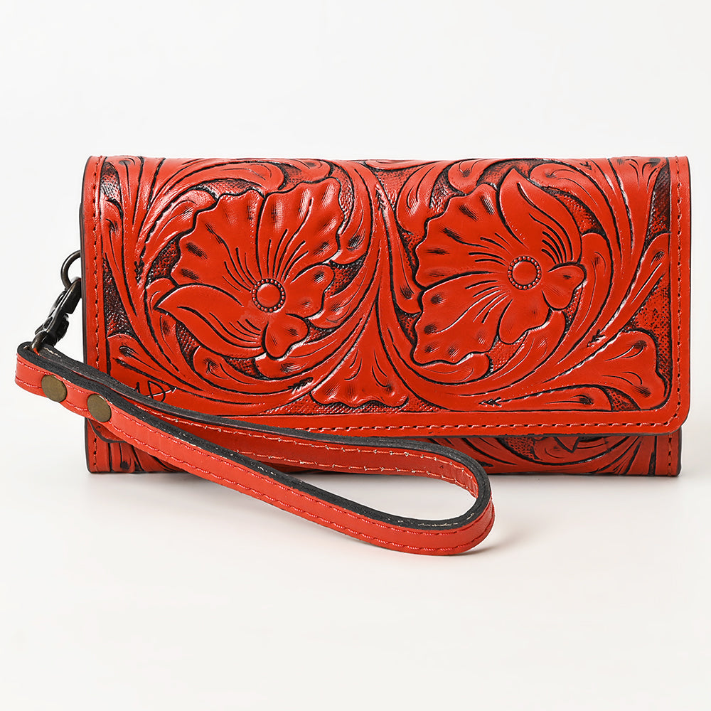 ADBG1132 American Darling Hand Tooled Floral Leather Clutch & Crossbody Wallet