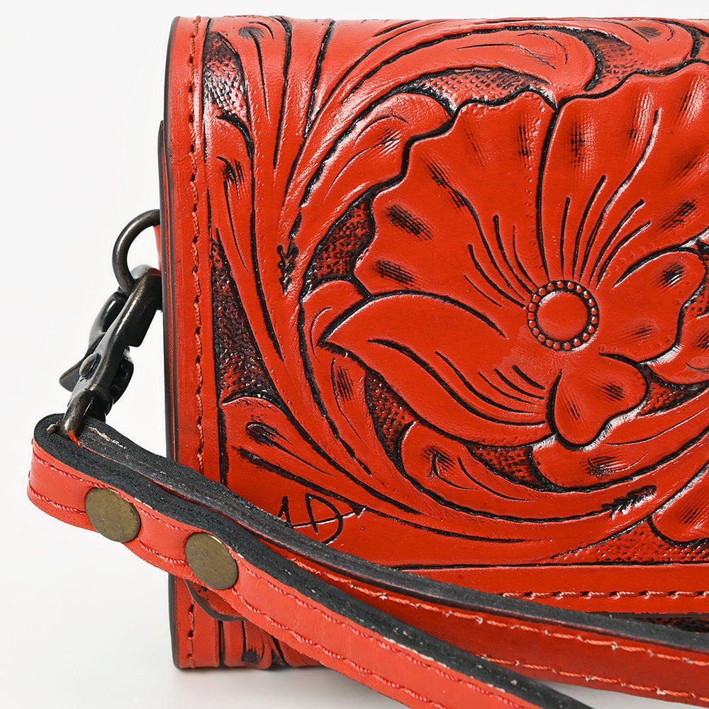 ADBG1132 American Darling Hand Tooled Floral Leather Clutch & Crossbody Wallet