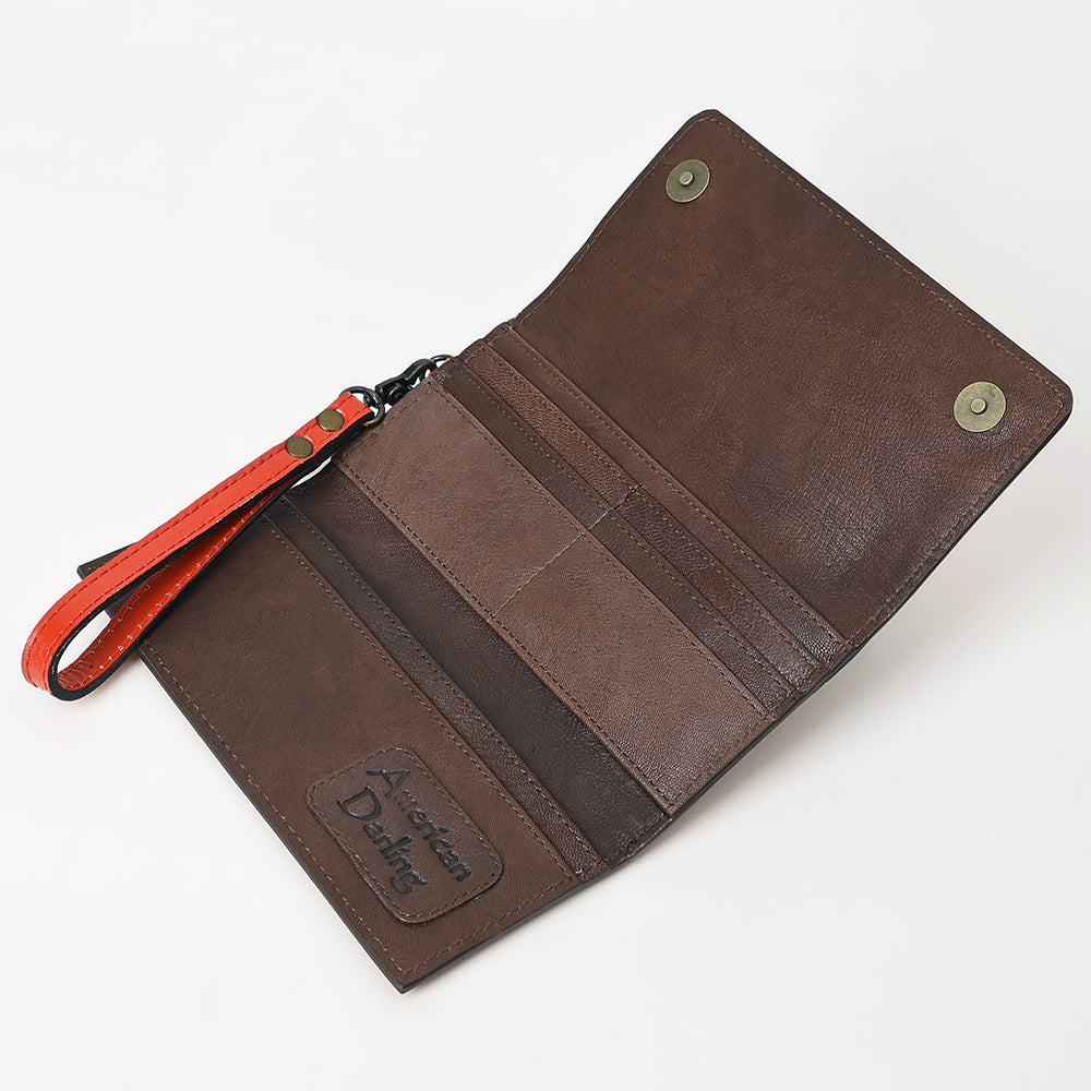 ADBG1132 American Darling Hand Tooled Floral Leather Clutch & Crossbody Wallet