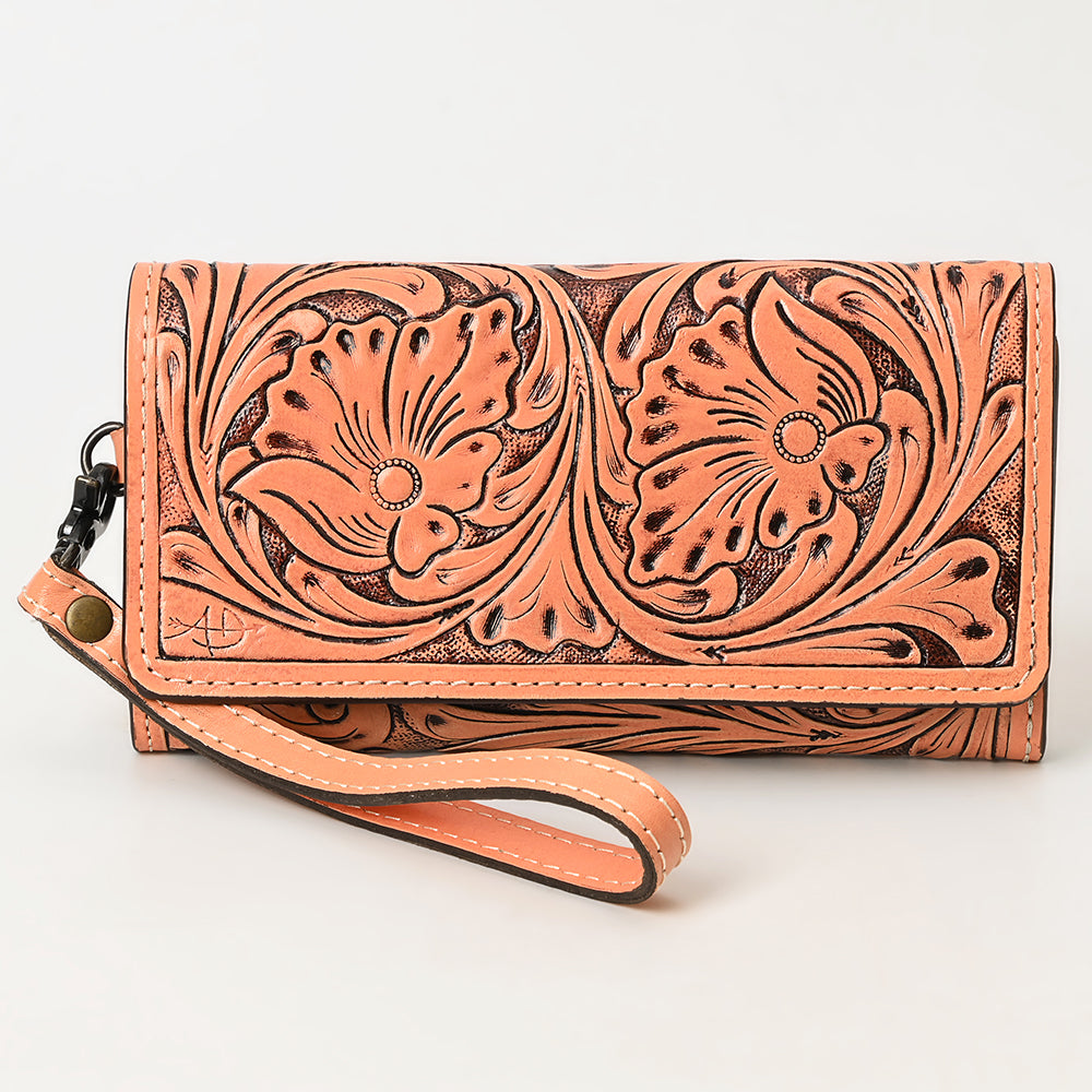 ADBG1132 American Darling Hand Tooled Floral Leather Clutch & Crossbody Wallet