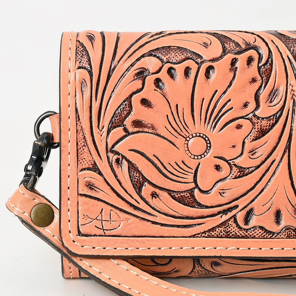 ADBG1132 American Darling Hand Tooled Floral Leather Clutch & Crossbody Wallet