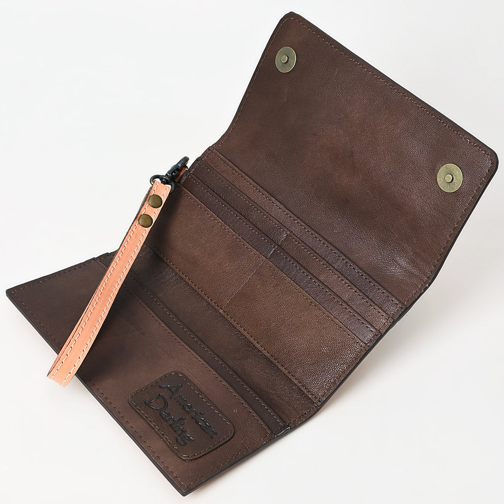 ADBG1132 American Darling Hand Tooled Floral Leather Clutch & Crossbody Wallet