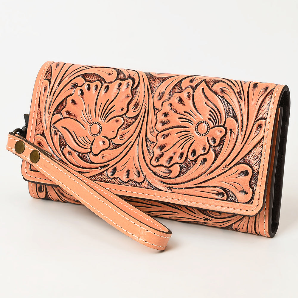 ADBG1132 American Darling Hand Tooled Floral Leather Clutch & Crossbody Wallet