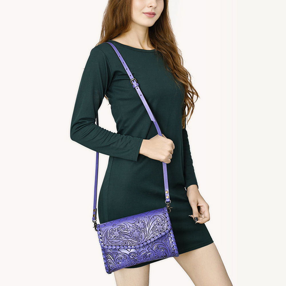 ADBG1133 American Darling Hand Tooled Floral Leather Wallet Bag Western Purse